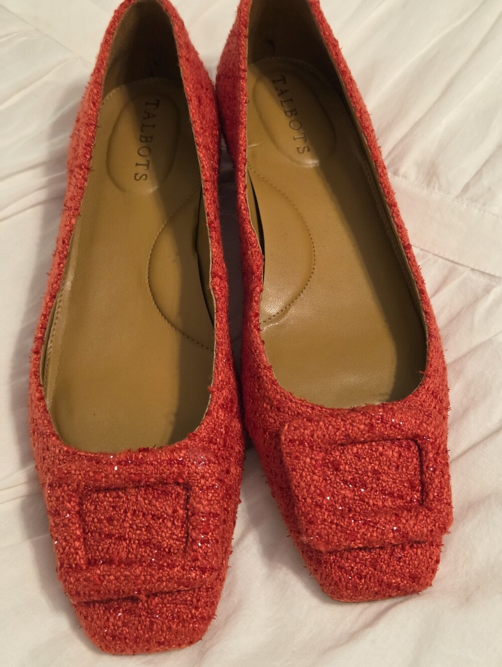 Talbots Sparkling Red Herringbone Square-Toe Ballet Flats